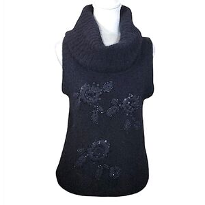 Cache Angora Wool Embroidered Sequin Beaded Sweater Black Sleeveless Sz Medium